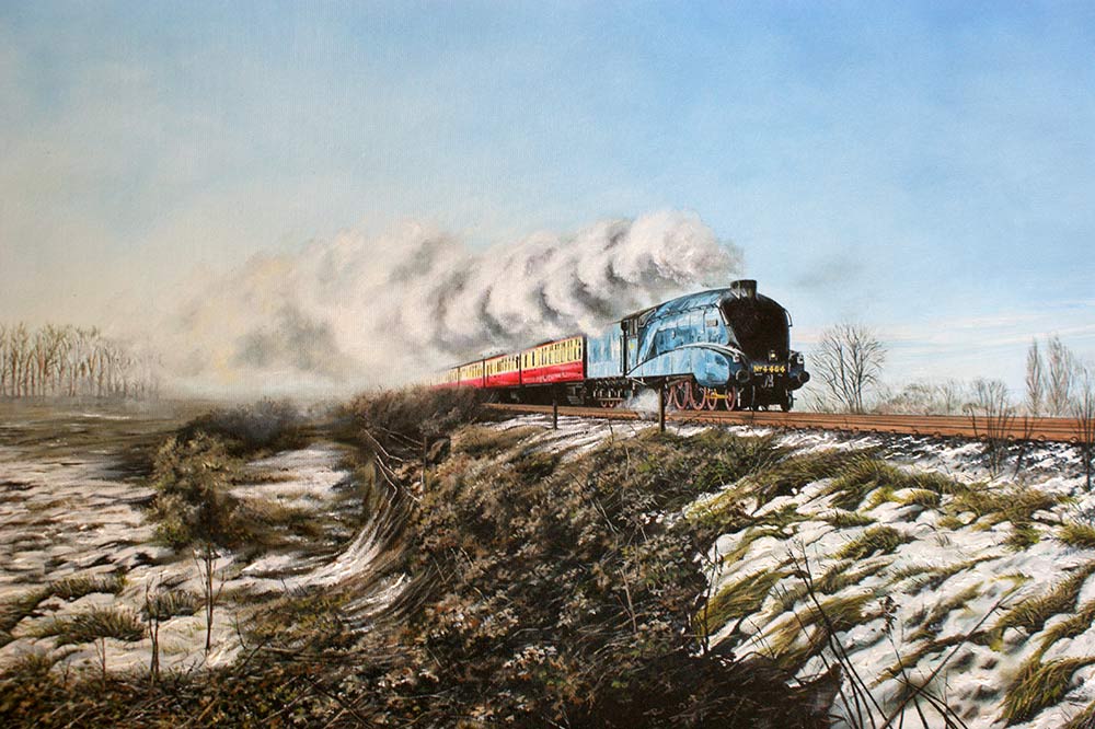 Gresley A4 pacific Bittern nears Sleaford - Winter 2015