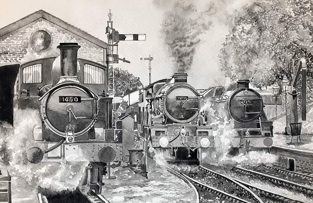 Painting of Ropley Shed on the Mid Hants Railway