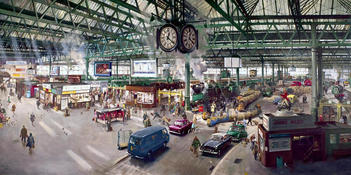Painting of Waterloo Station by Terence cuneo