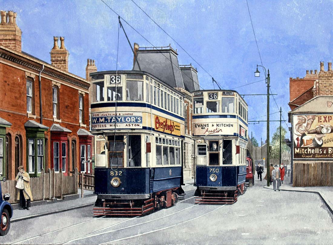 Painting of Birmingham trams