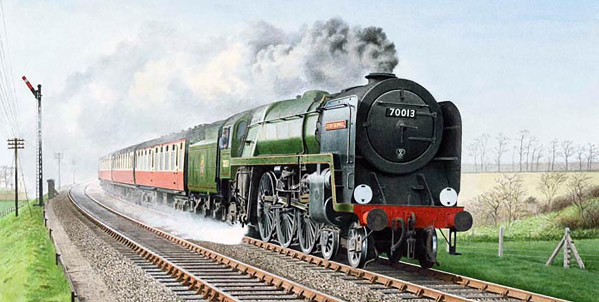 Painting of British Railways 4-6-2 Britannia class locomtive Oliver Cromwell.