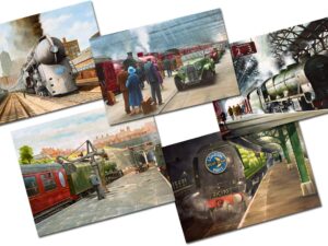 Greeting cards featuring famous railway terminus stations.