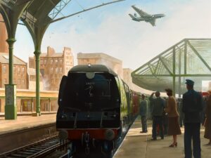Bulleid pacific locomotive arriving at London Victoria station with a boat train from Dover in 1955.